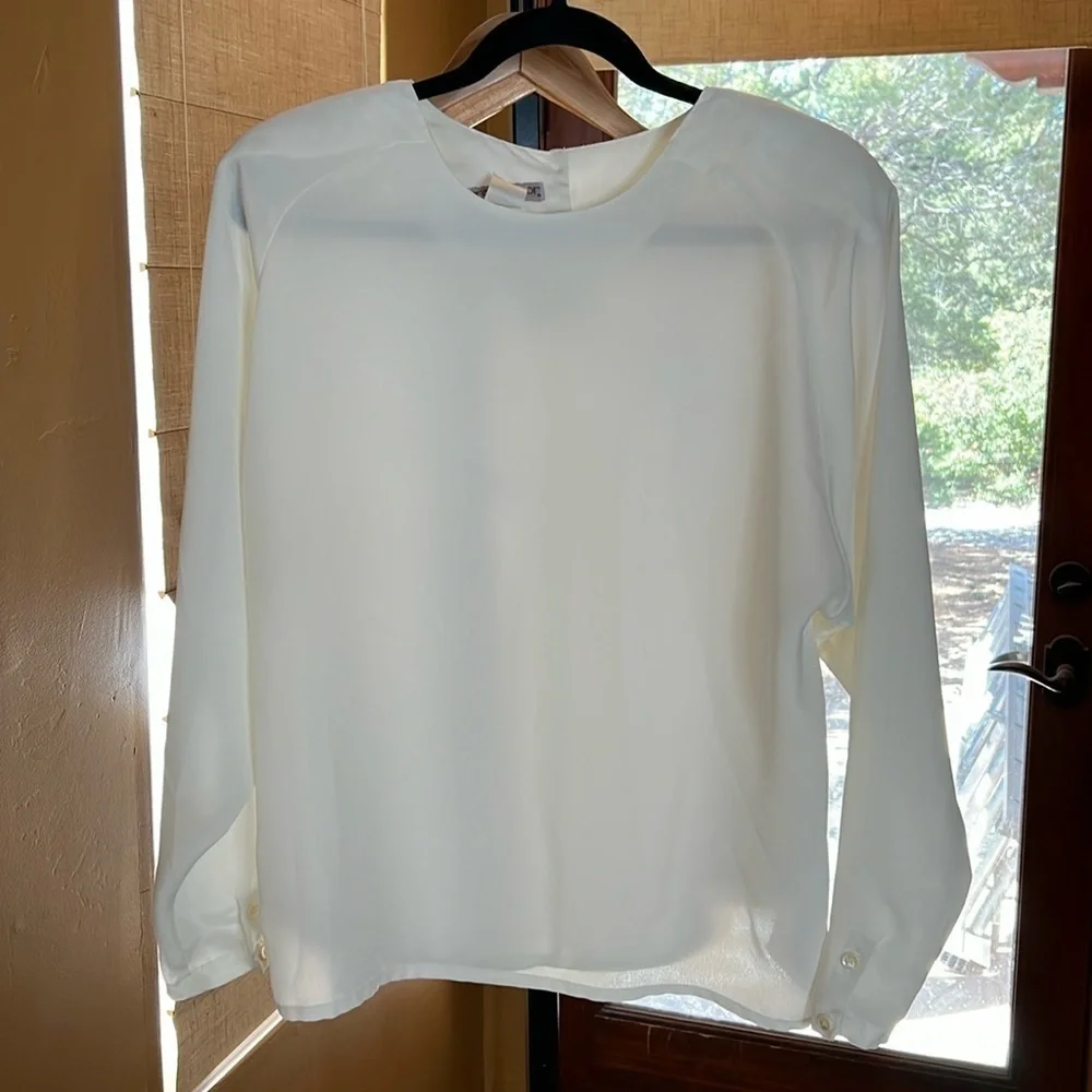 Sarah Taylor Retro Vintage Cream Top Shoulder Pads Size 14 - Picture 1 of 5